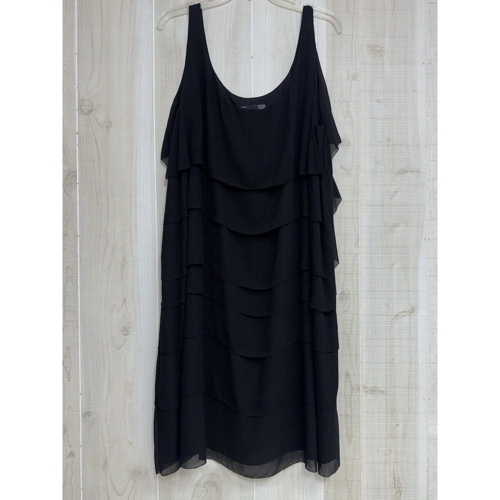 Eileen Fisher 100% Silk Tiered Sleeveless Black Dress 3XL Minimalist Classic